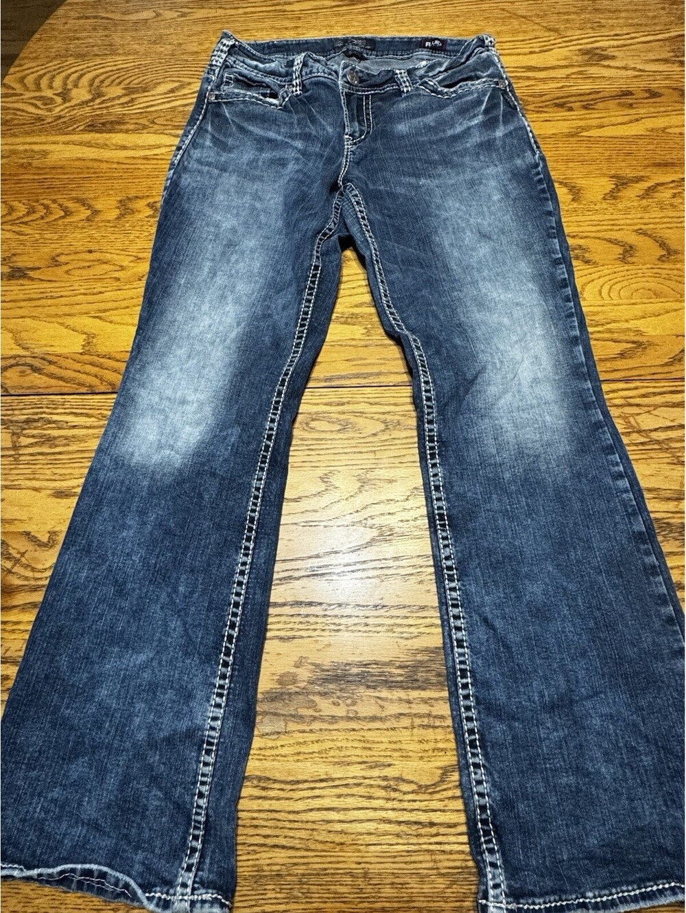 Silver Jeans Suki Mid Boot Size 16 L33 Fluid Denim Y2K Western Embroidered